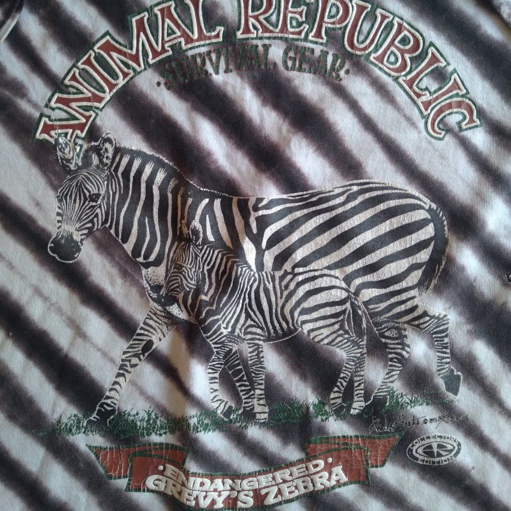 Vintage Animal Republic Survival Gear Zebra Tie Dye T-Shirt